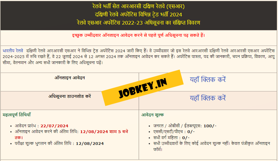 Southern Railway Apprentices Online Form july 2024 (jobkey.in)